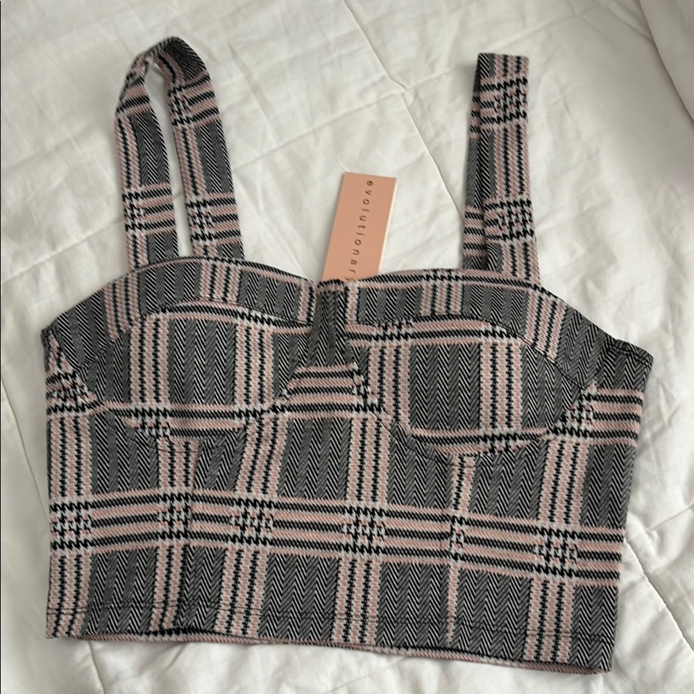 evolutionary  Gray and White Fitted Bustier Tank Top